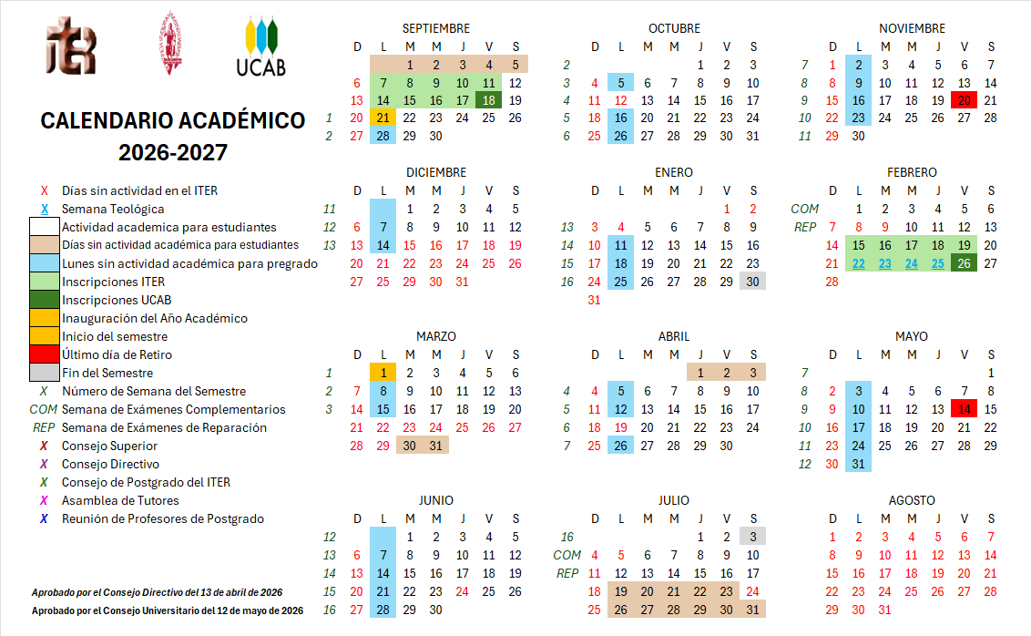 Calendario Académico 2025-2026 del ITER